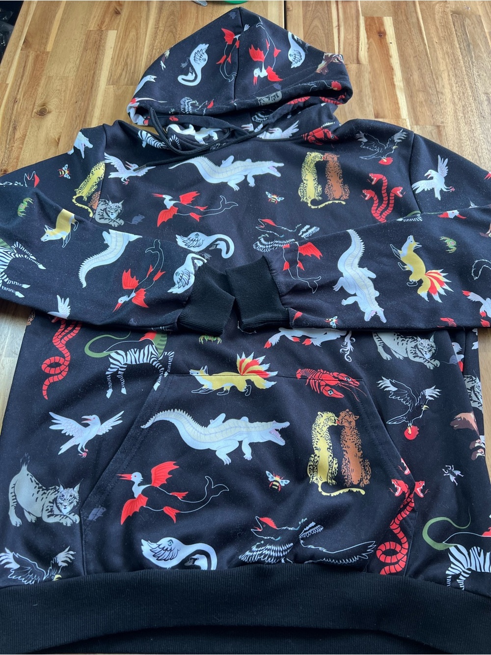 Verameat New York Comfy X Size Mythical Animal Print Hoodie Oversized Black